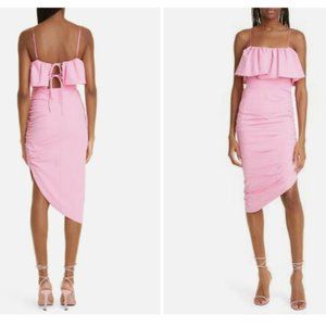 CINQ A SEPT CHRISTA RUFFLE ASYMMETRIC HEM IN FLAMINGO DRESS sz 2